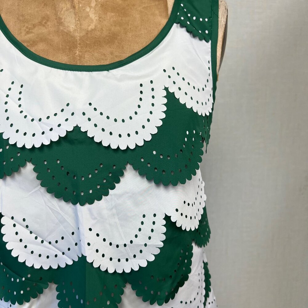NWT Deadstock 2000s Scalloped Edge Layered Laser Cut Tiered Plastic Dress Med - Picture 2 of 4